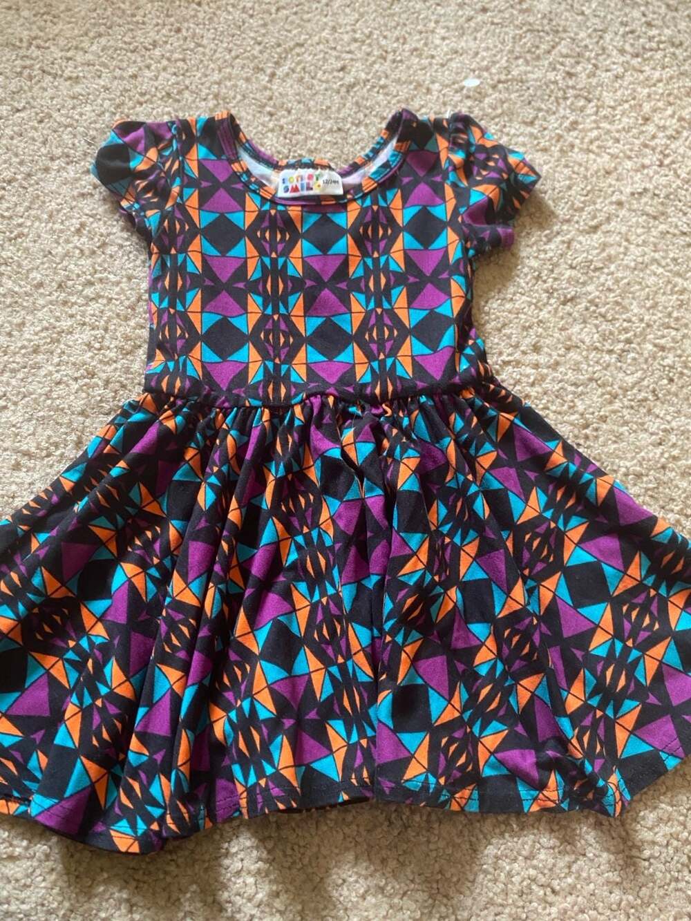 Dot Dot Smile Twirl Dress Size 12/24M Geometric Print Cap Sleeve